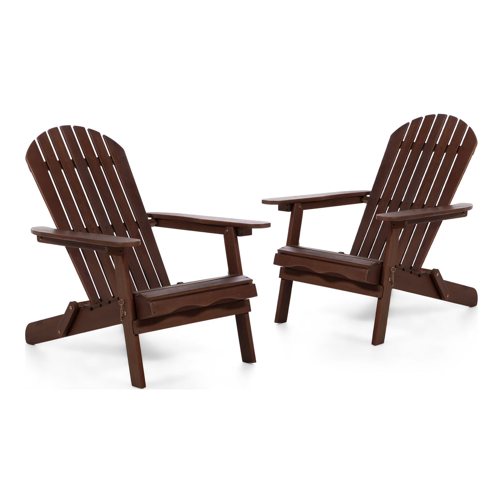 Dark Brown Wood Foldable Patio Adirondack Chair, Set of 2 D82344