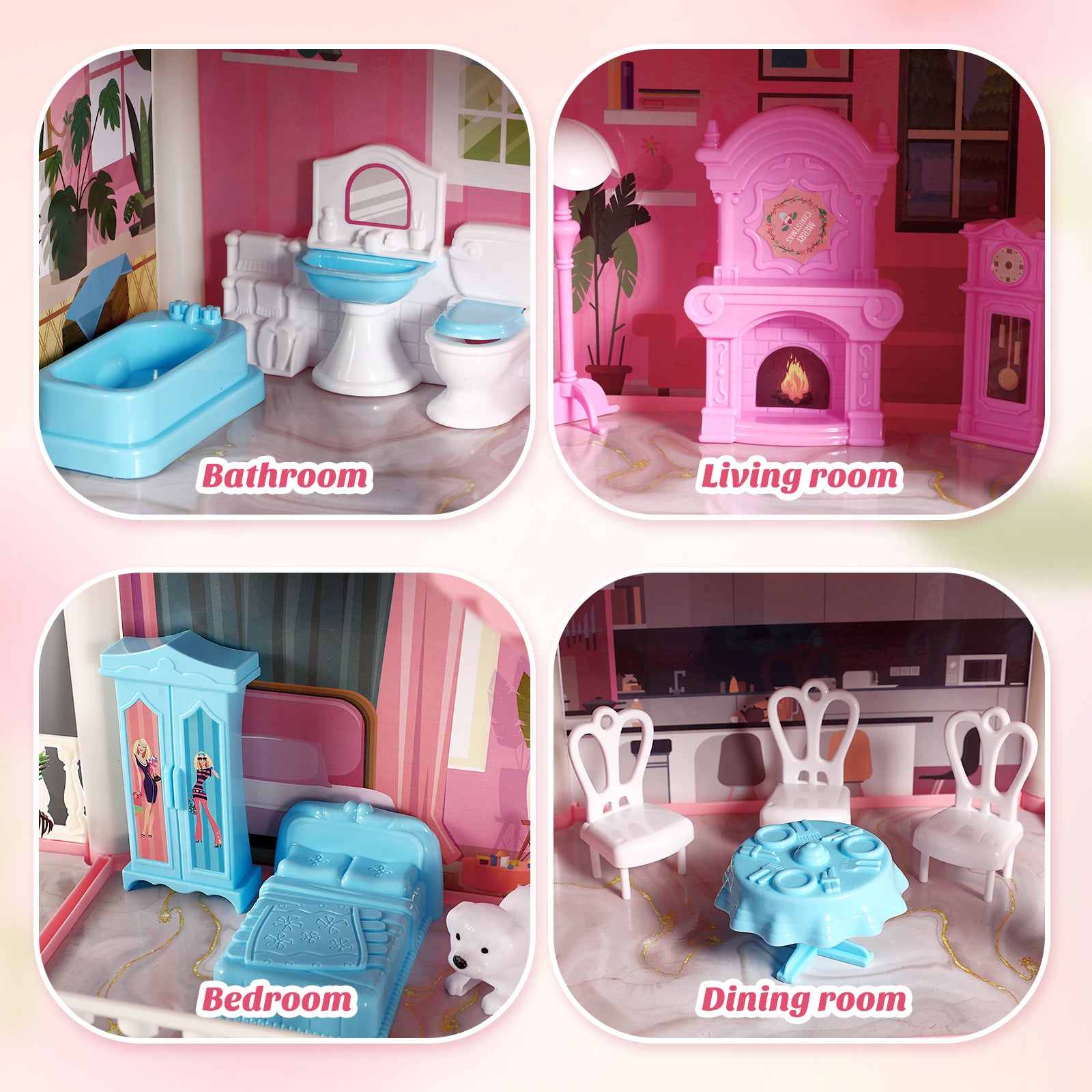 3 Stories 9 Rooms Doll House with Furniture Accessories H946