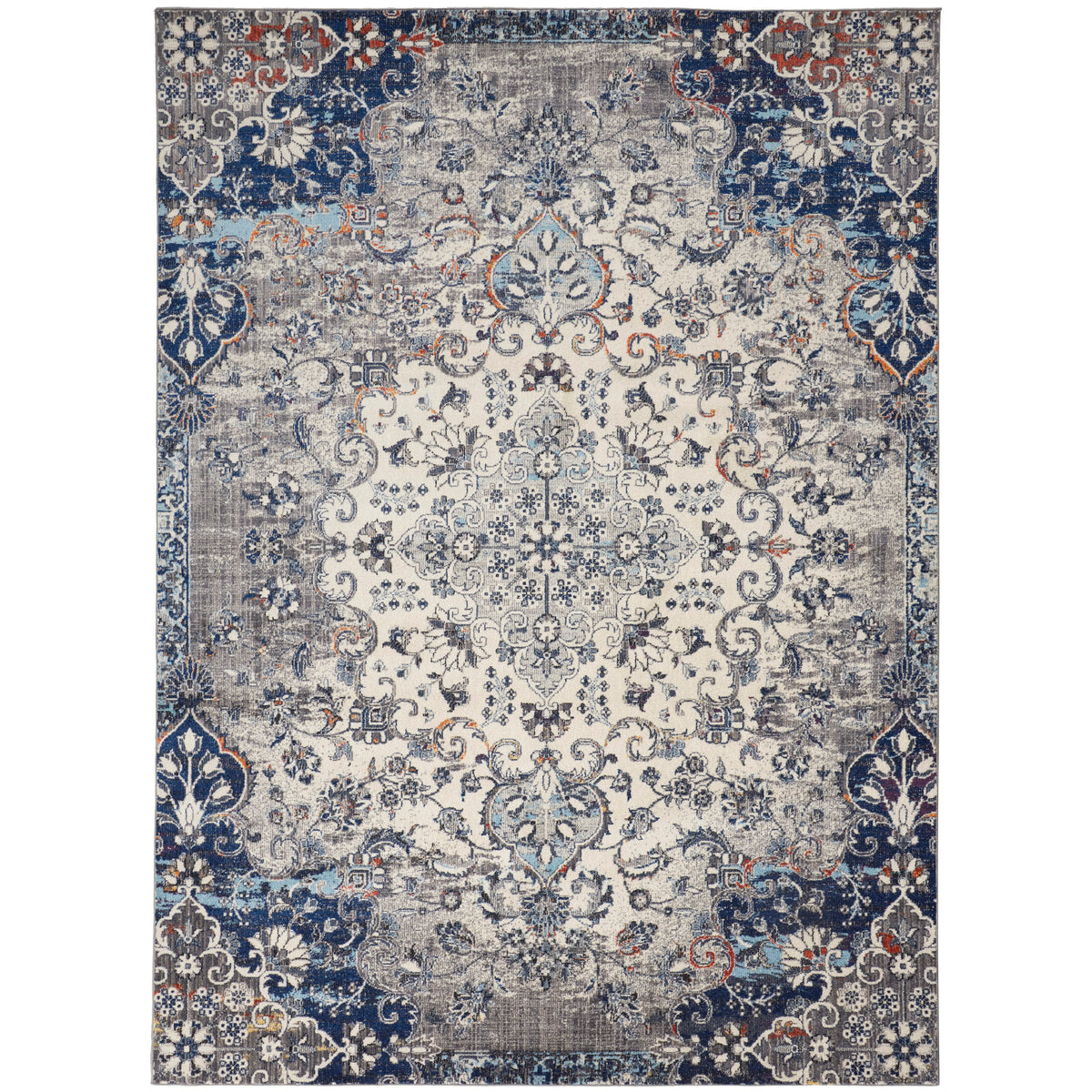 Ivory/Gray/Blue 6'-7" x 9'-6" Area Rug E281