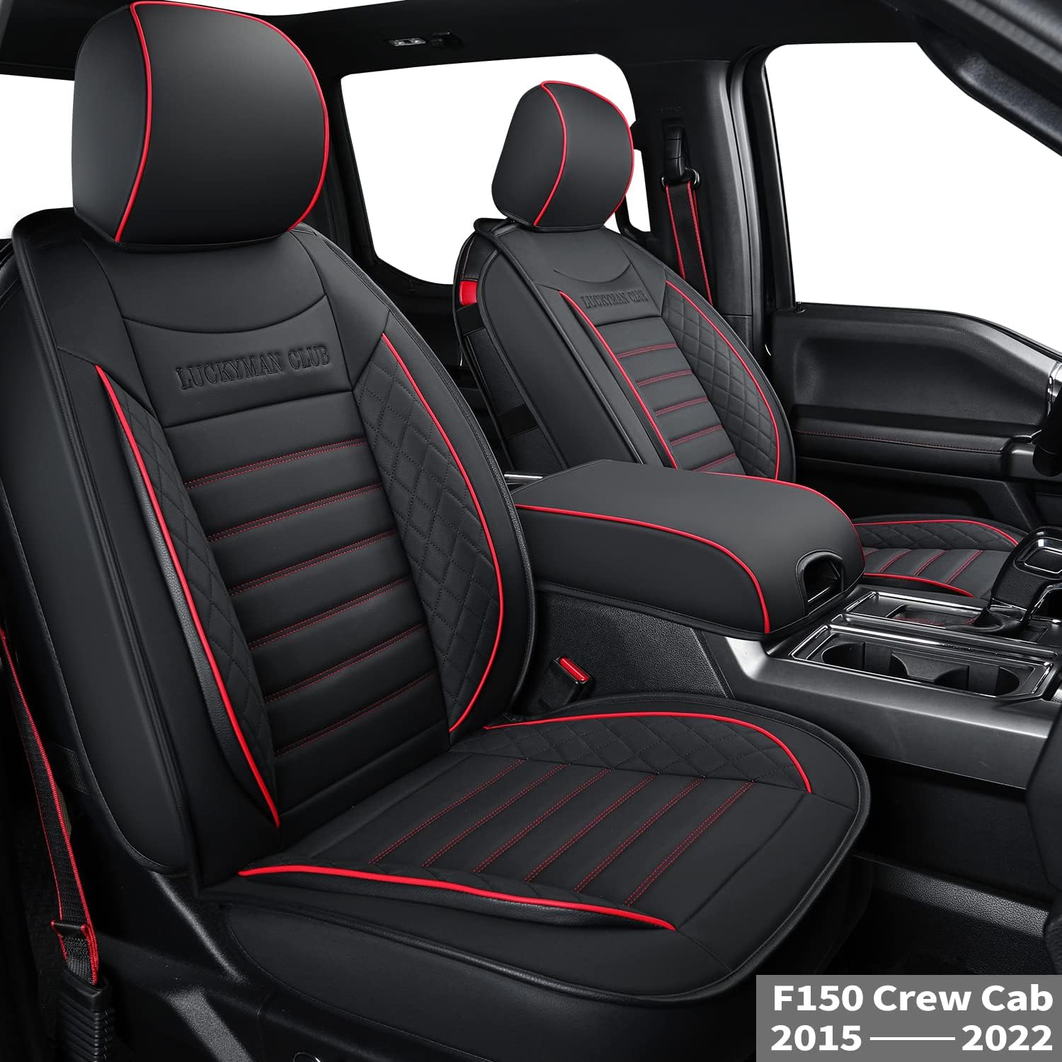 F150 Crew Cab Faux Leather Seat Covers Black & Red X979