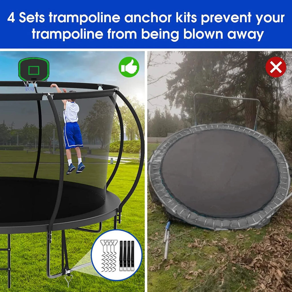 12FT Trampoline with Basketball Hoop, Enclosure Net, Sprinkler, Light, Socks, Ladder A1674