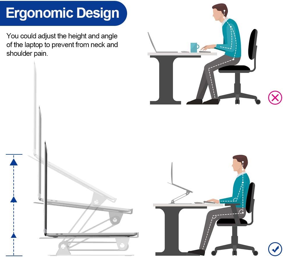 Aluminum Laptop Stand, Ergonomic Adjustable Notebook Stand, Silver P939