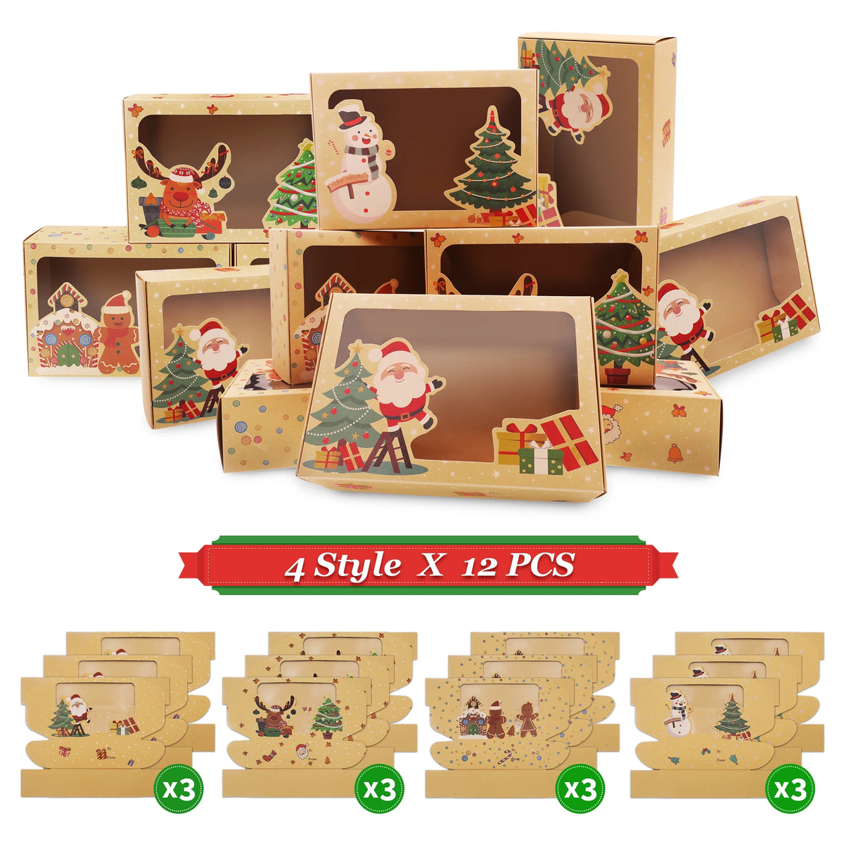12 Pack Christmas Cookie Boxes with Window V75364