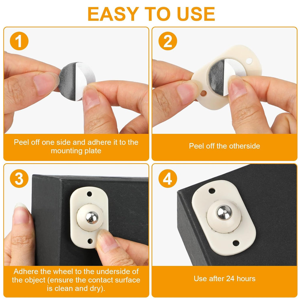 White Self-Adhesive Mini Caster Wheels (8 Pack), 360° Swivel Sticky Pulleys M994