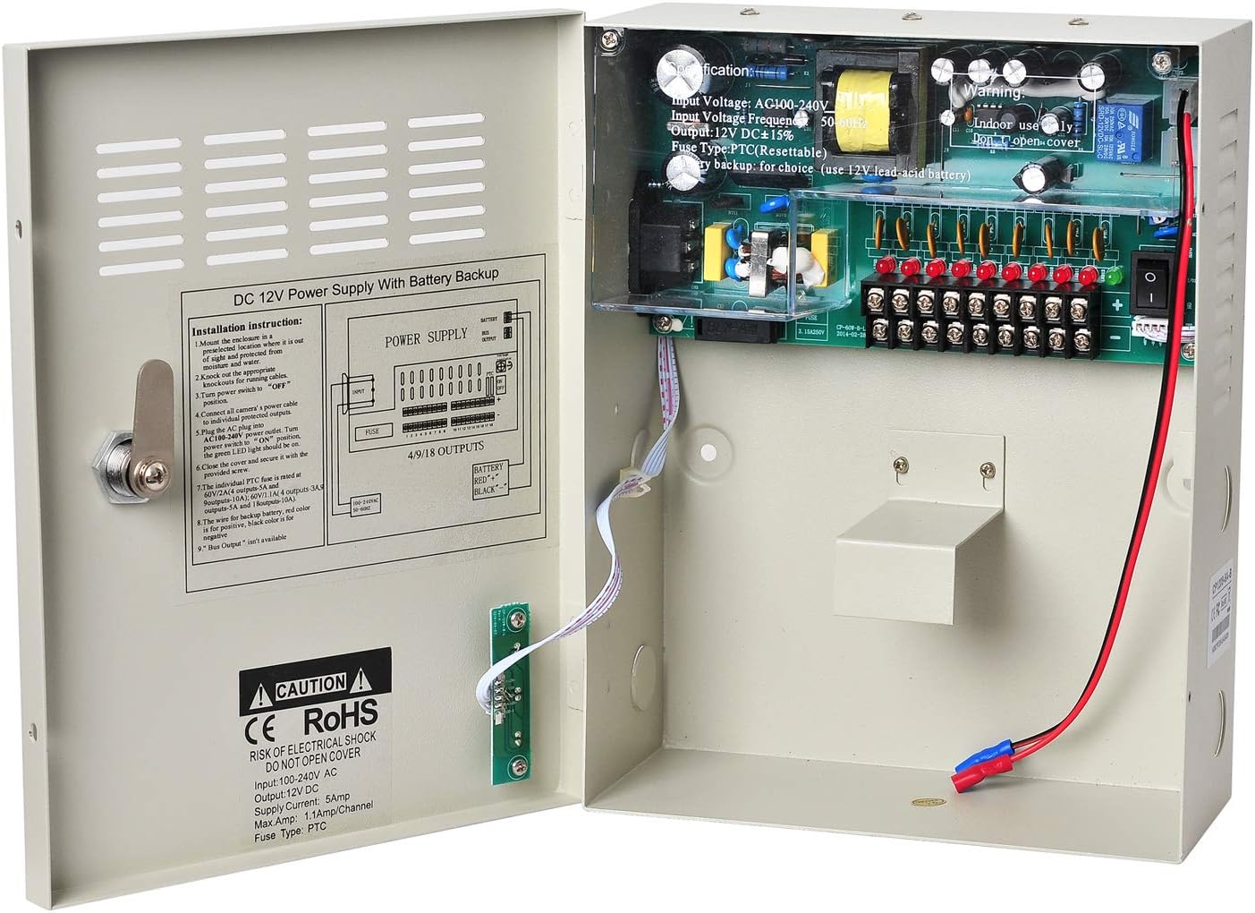 9 Channel 12V 5Amp DC Metal Boxed Cabinet Regulated UPS Power Supply Unit W72516