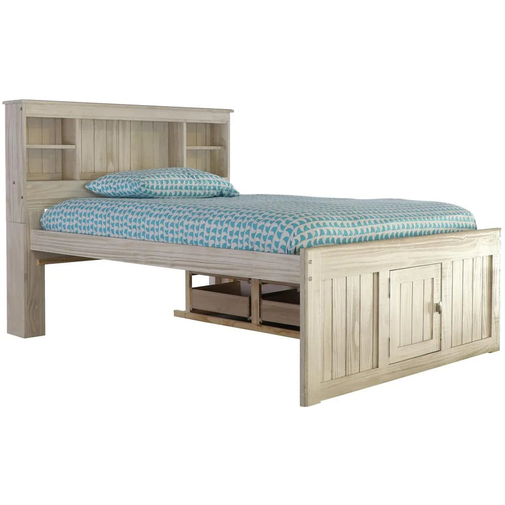 Solid Pine Full Captains Bookcase Bed with 6 Drawers in Light Ash S14969