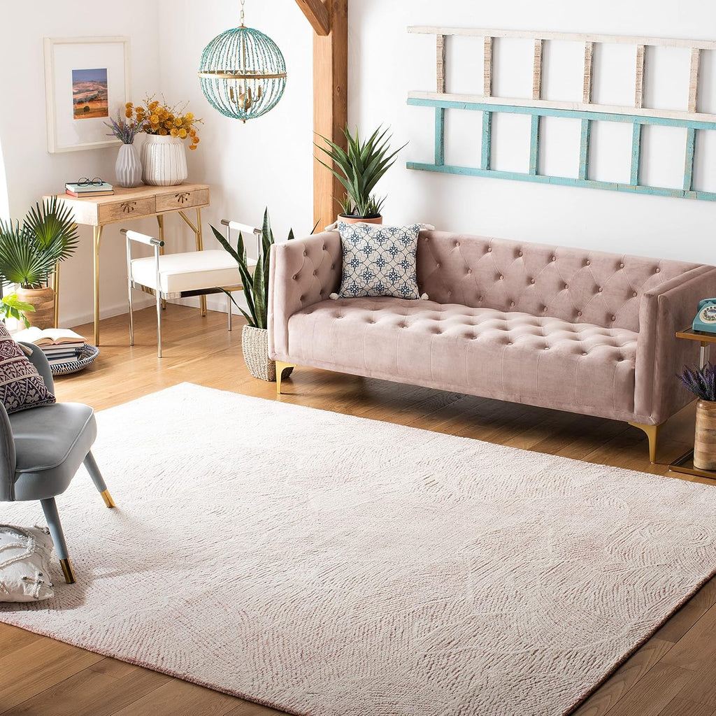 10' x 14' Pink & Ivory Handmade Wool Area Rug O668350