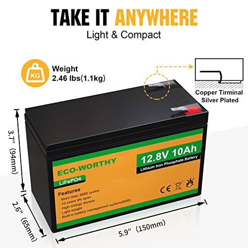 12V 10Ah Lithium LiFePO4 Deep Cycle Battery with Built-in BMS D330