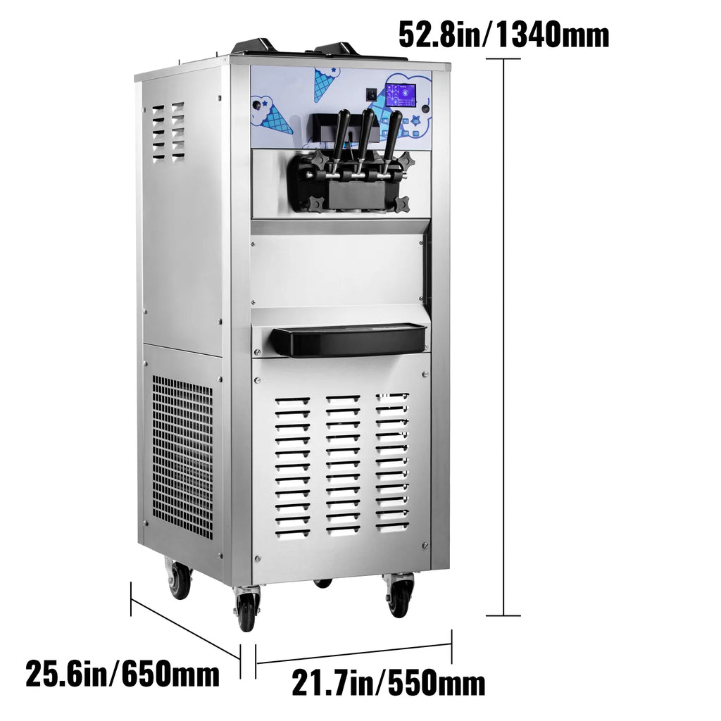 Commercial Ice Cream Maker 2500W with Two 12L Hoppers Soft Serve Machine with 3 Flavors Compressor LCD Panel O970455