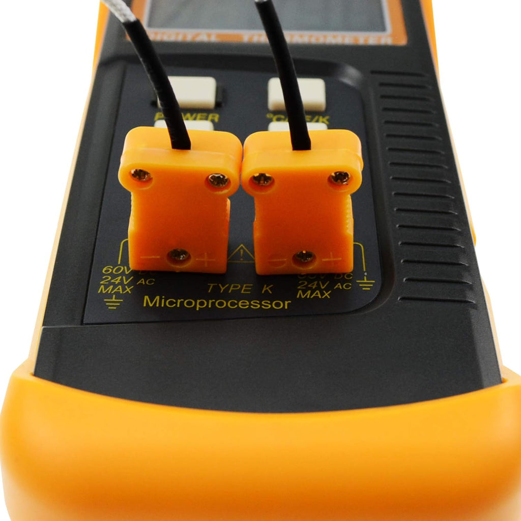 2 Channels K-Type Thermometer with 4 Stainless Steel Thermocouples, -50~1300°C Handheld Desktop Meter K15344
