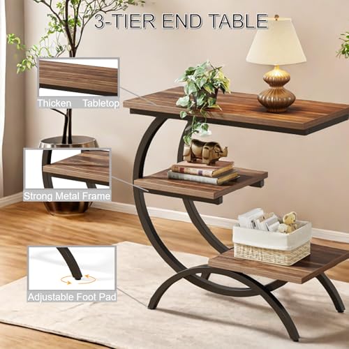 Dark Brown 3-Tier End Table with Storage Shelves M17306