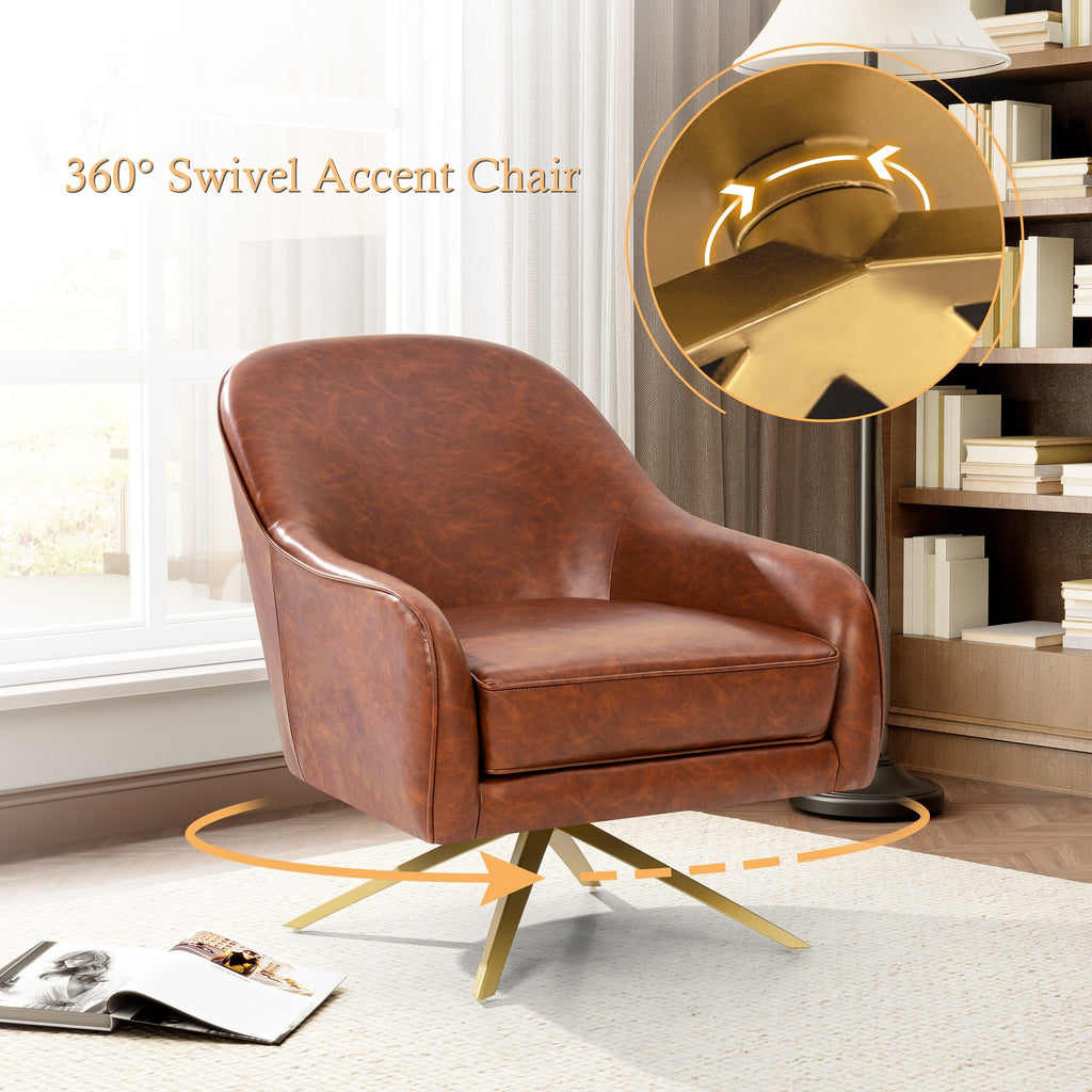 Brown Faux Leather 2-Piece Swivel Accent Chair Set E251819
