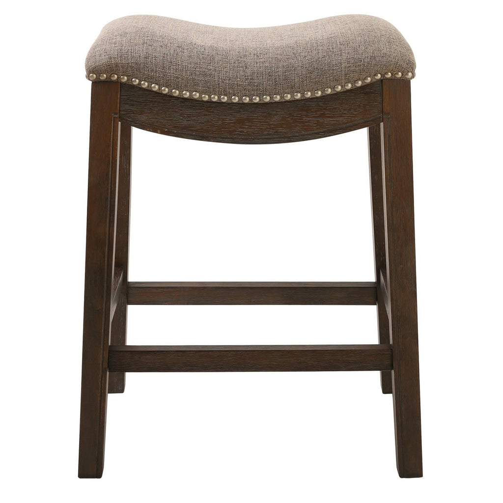Counter Height Saddle Style Counter Stool with Taupe Fabric and Nail Head Trim Y64295
