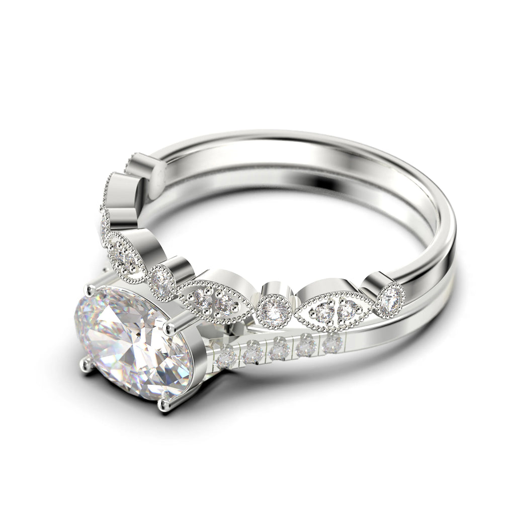 Oval Cut Diamond Moissanite Engagement Ring in 925 Sterling Silver With 18k White Gold Plating U6712