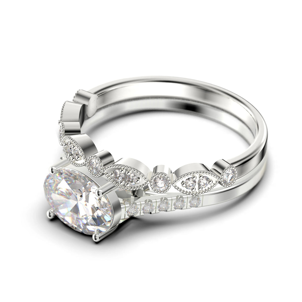 Oval Cut Diamond Moissanite Engagement Ring in 925 Sterling Silver With 18k White Gold Plating U6712