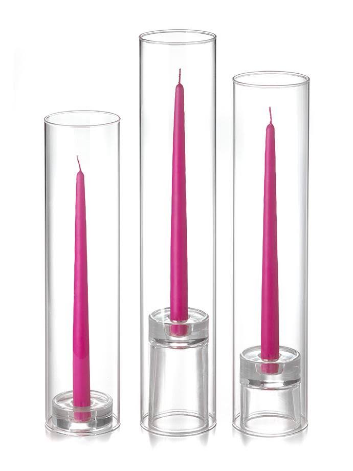 12x22 Taper Candles with Chimney Base Holders, Hot Pink S106