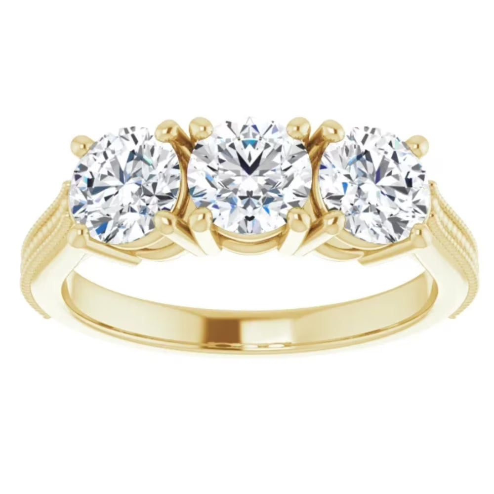 Three Stone Lab Grown Diamond Ring Yellow Gold I608