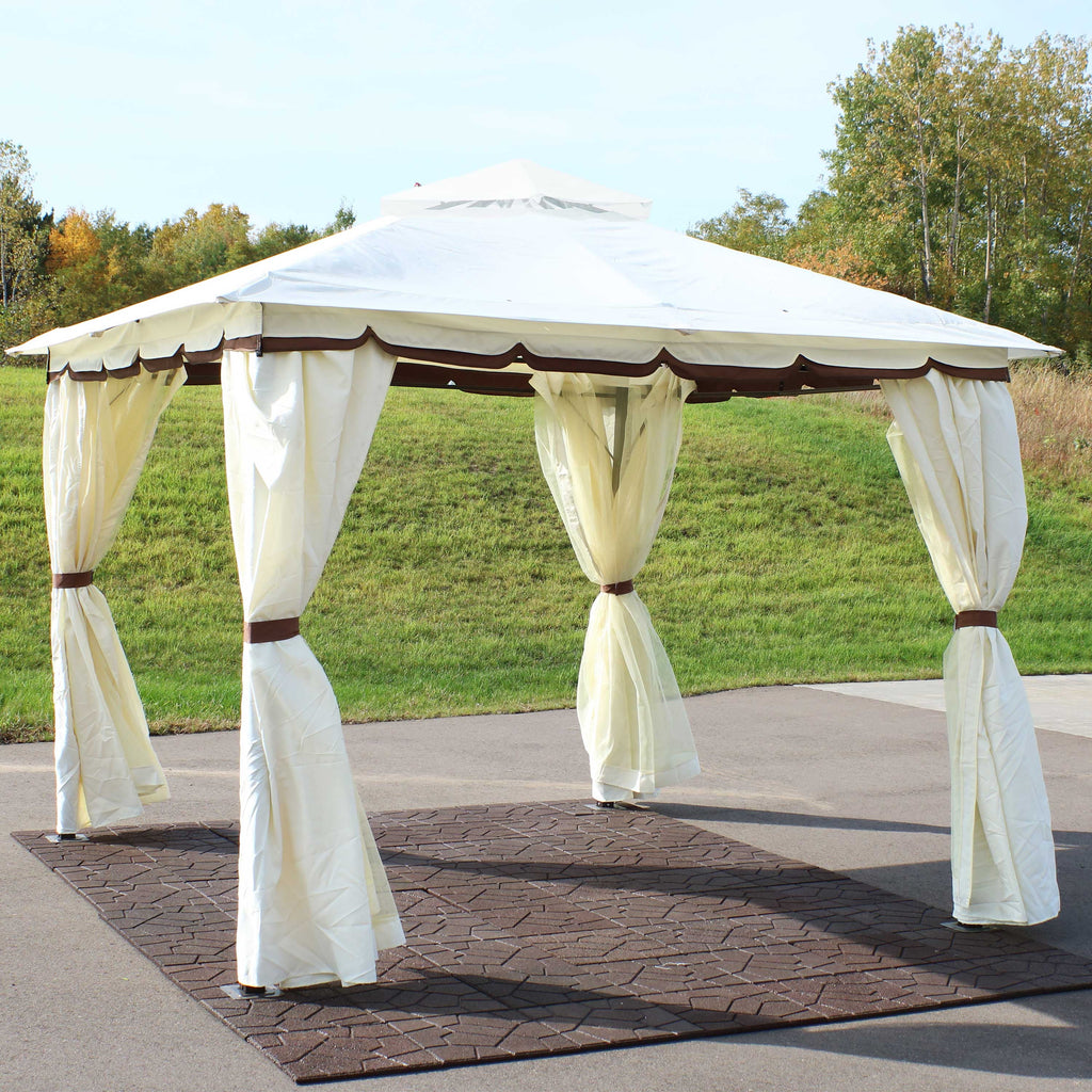 Cream 10' x 10' Gazebo with Screens and Privacy Walls I294936