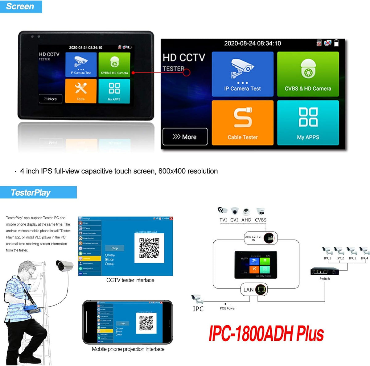 5 in 1 CCTV Camera Tester with 4-inch IPS Touch Screen Monitor N169