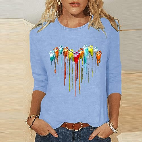 Women Love Heart Printed 3/4 Sleeve Round Neck Tee G261542