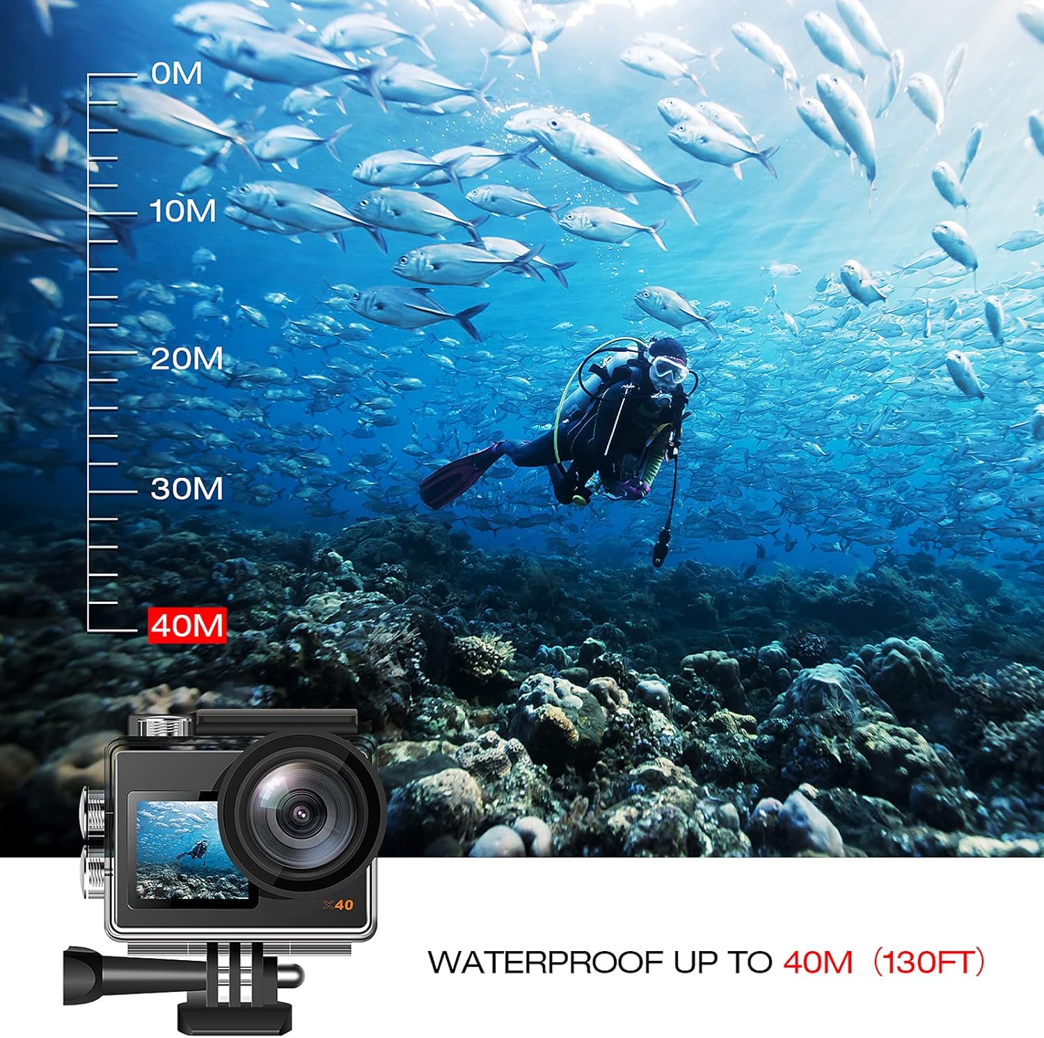 4K Waterproof Action Camera with 2 Batteries and Mounting Accessories Kit K329
