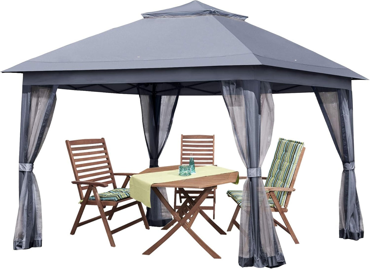 11x11 Pop up Gazebo with Mosquito Netting Waterproof Metal Frame C66308