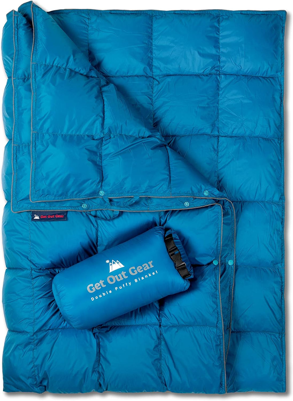 Double Puffy Camping Blanket Water-Resistant Camp Quilt Blue Red X55067