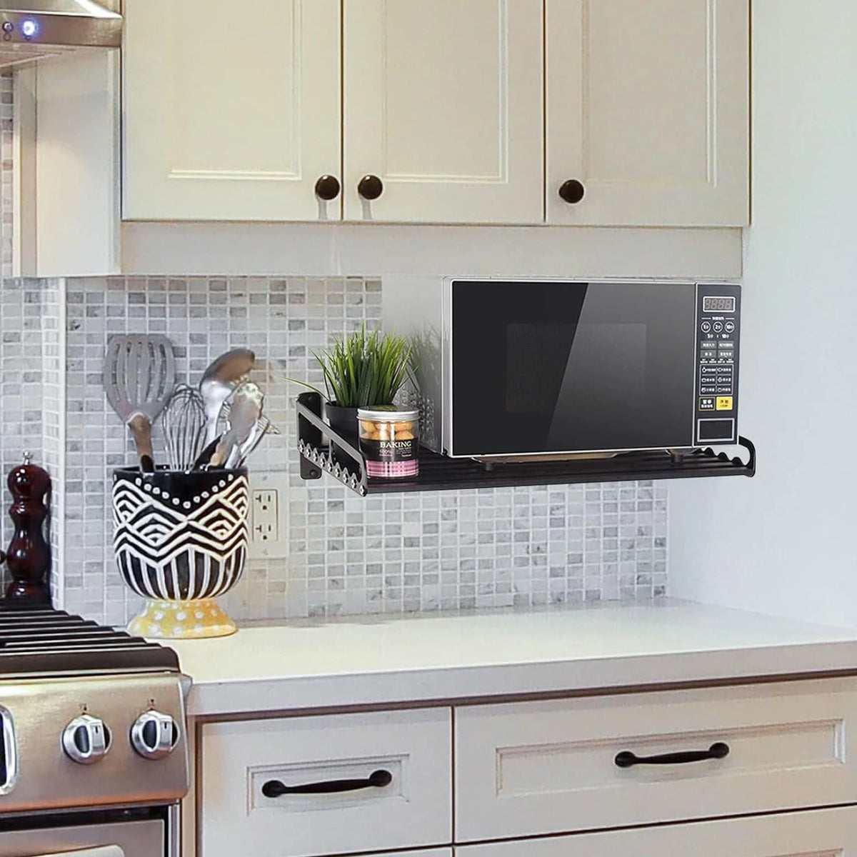 Black Wall Shelf for Kitchen Organizer J3105
