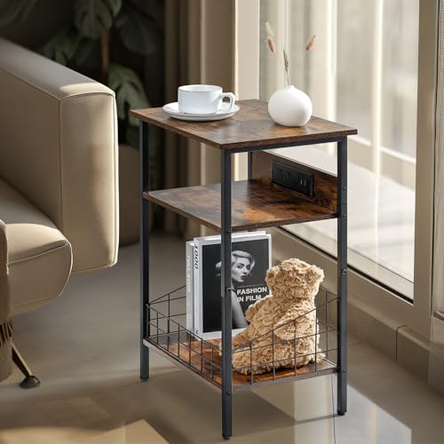 3-Tier Side Table with USB Ports and Outlets, Greige R2980