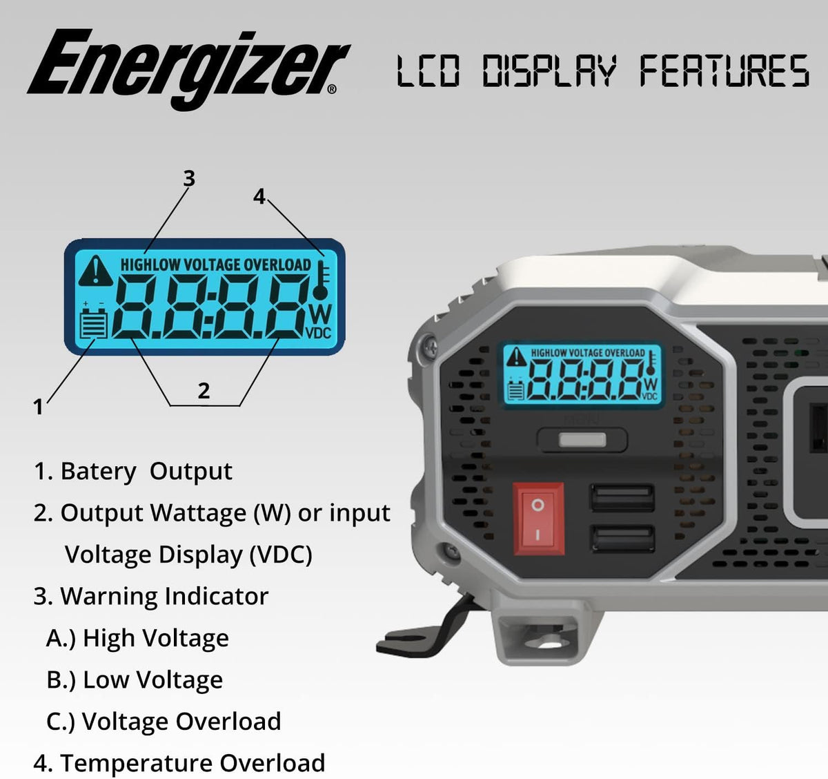 1500 Watts Modified Sine Wave Car Inverter, 12v to 110v, Two AC Outlets, Two USB Ports (2.4 Amp), DC to AC Converter C128