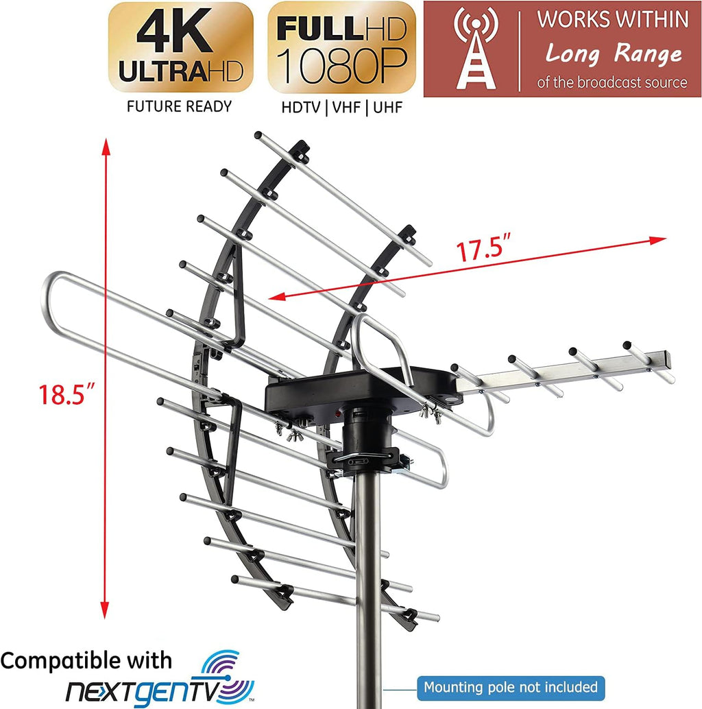 Digital HD TV Antenna, Outdoor Attic Antenna, 360 Degree Rotation Wireless Remote, 200 Miles Range, 4K 1080P VHF UHF I2360