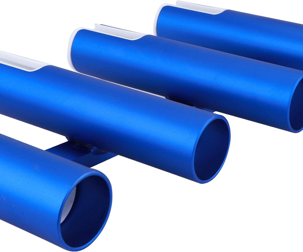 Blue Aluminium Fishing Rod Holder 4 Linked Tubes Wall-Mounted Rod Rack X767