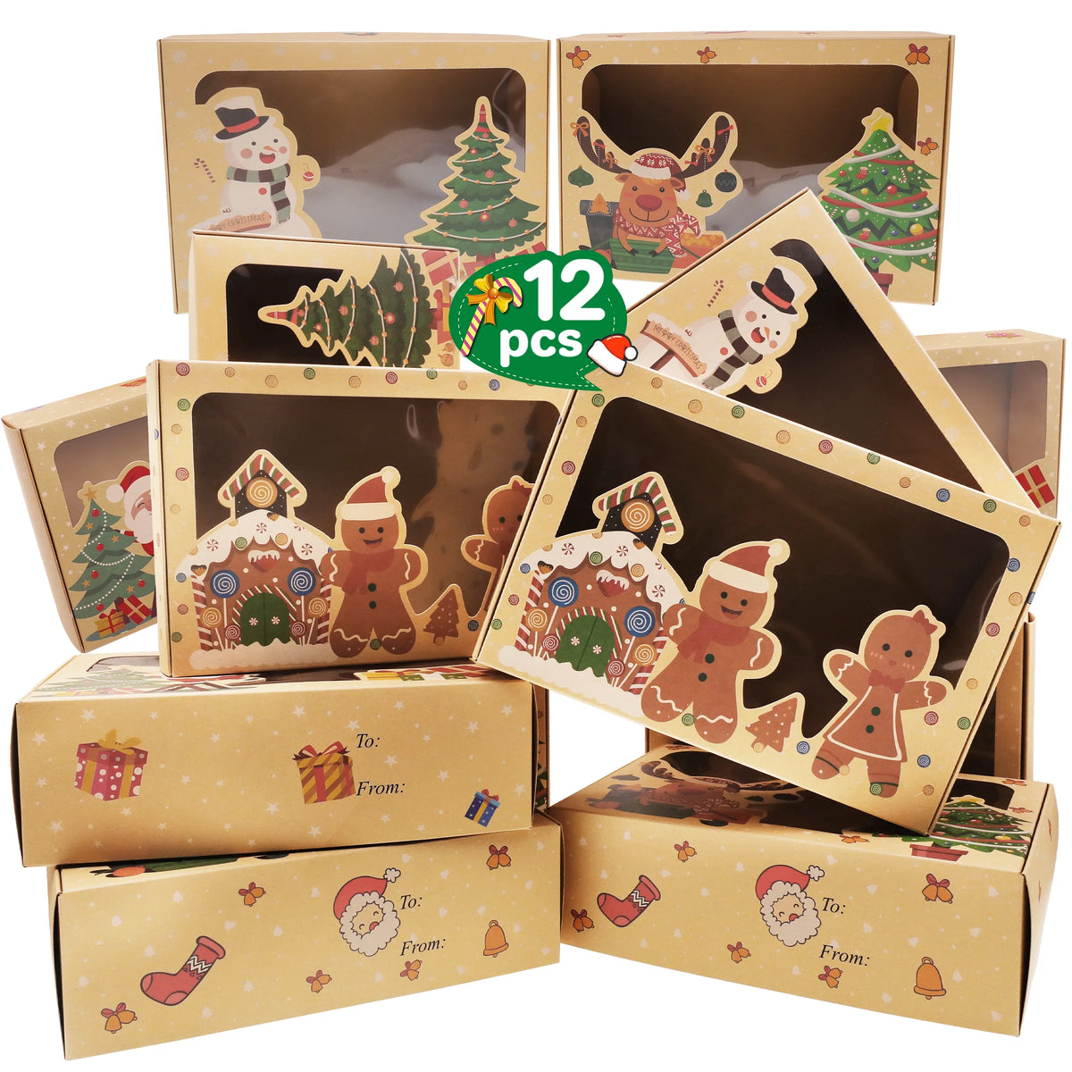 12 Pack Christmas Cookie Boxes with Window V75364
