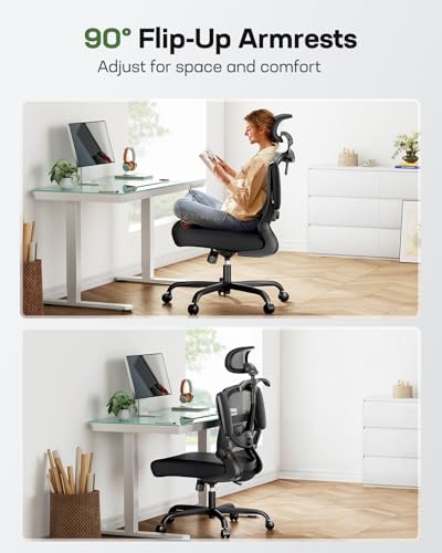 Ergonomic Office Chair with 3D Lumbar Support, Headrest, Flip-Up Armrests, High Back, Thick Cushion R3292