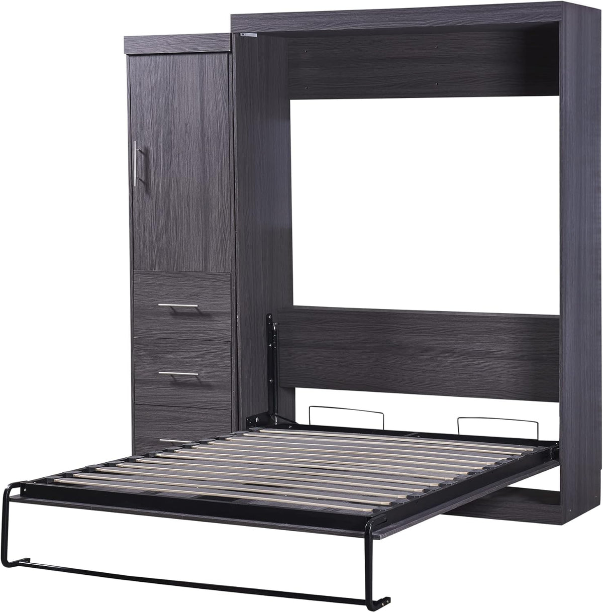 Full Size Wood Murphy Bed with Wardrobe and Drawers Y196