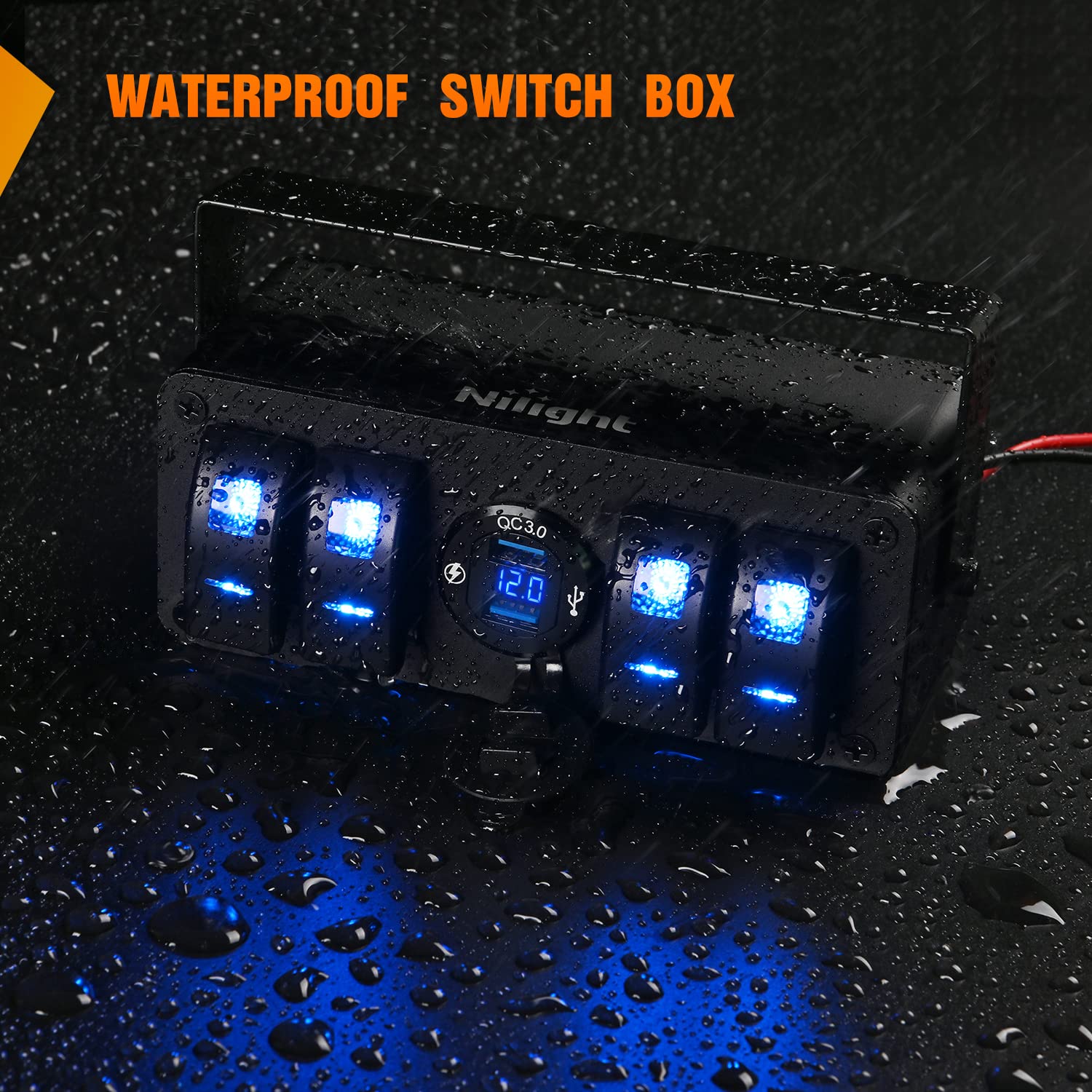 4 Gang Rocker Switch Panel 12V SPST ON Off Switch USB Charger Voltmeter Waterproof Aluminum E868