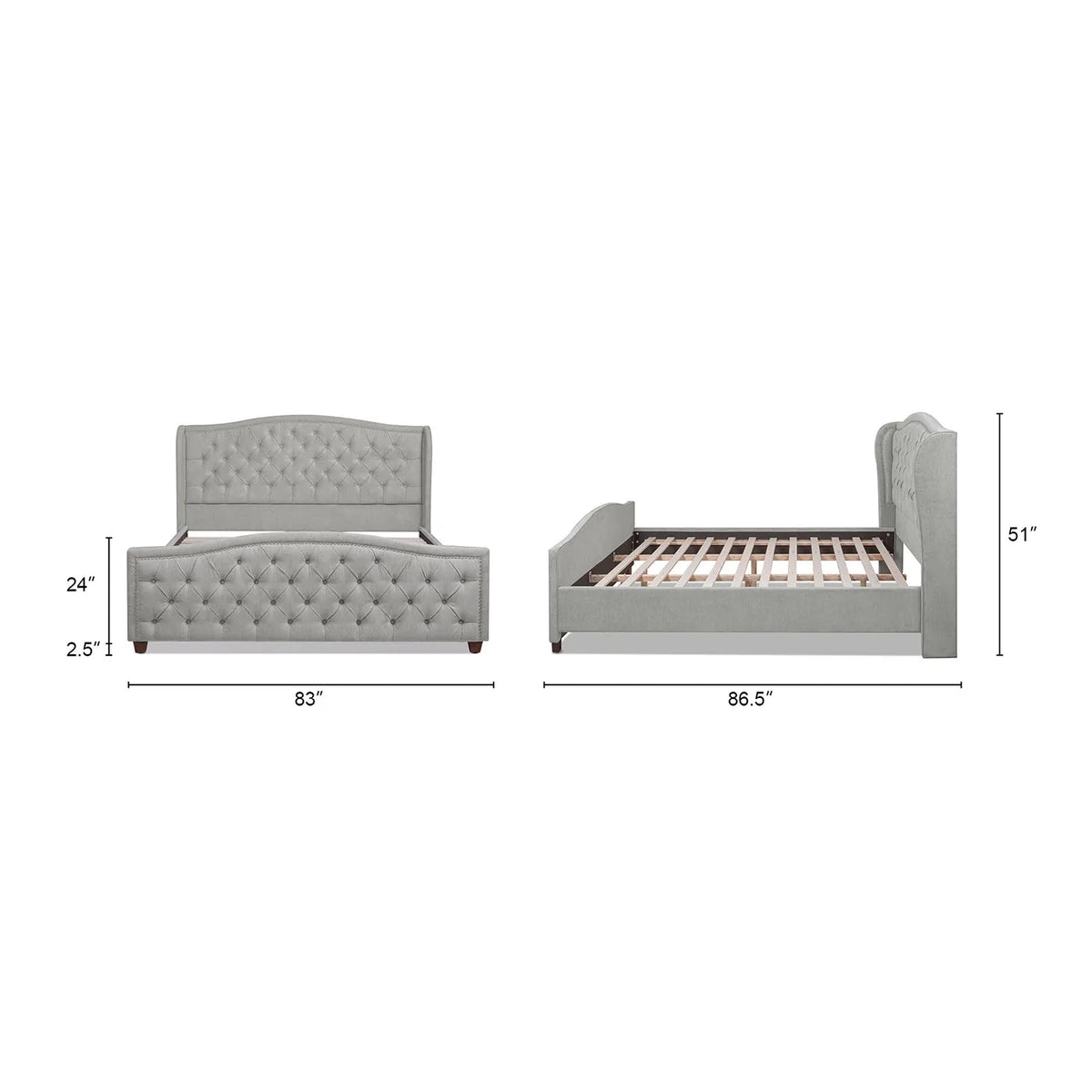 King Silver Grey Polyester Upholstered Platform Bed Frame J241327