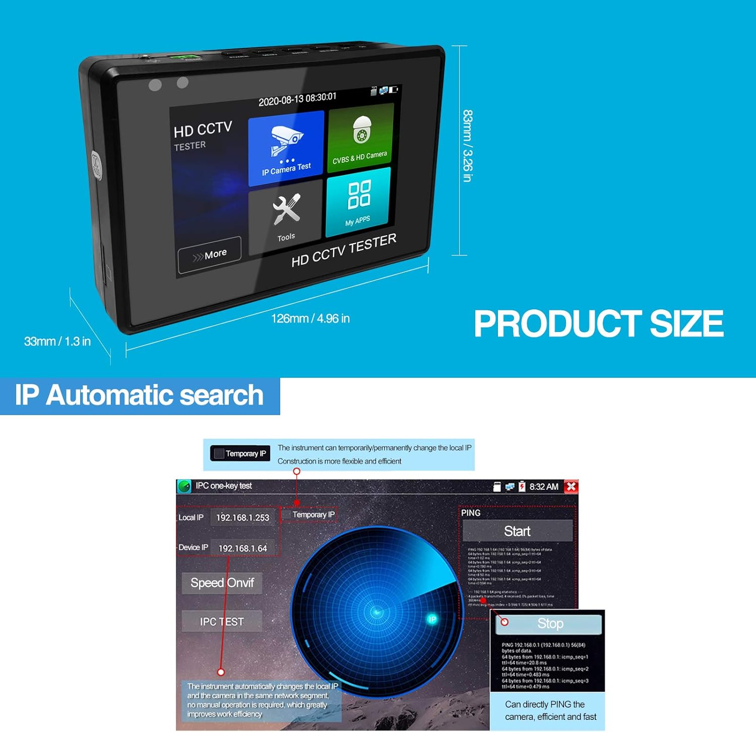 5 in 1 CCTV Camera Tester with 4-inch IPS Touch Screen Monitor N169