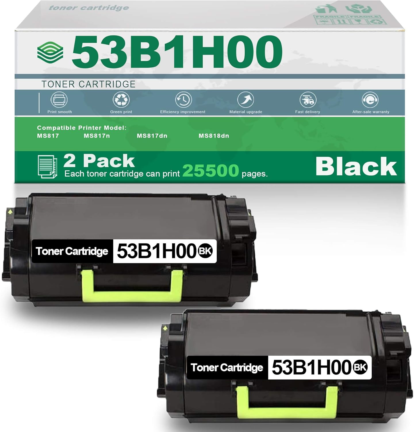 2 Pack Black High Yield Remanufactured Toner Cartridge D608117