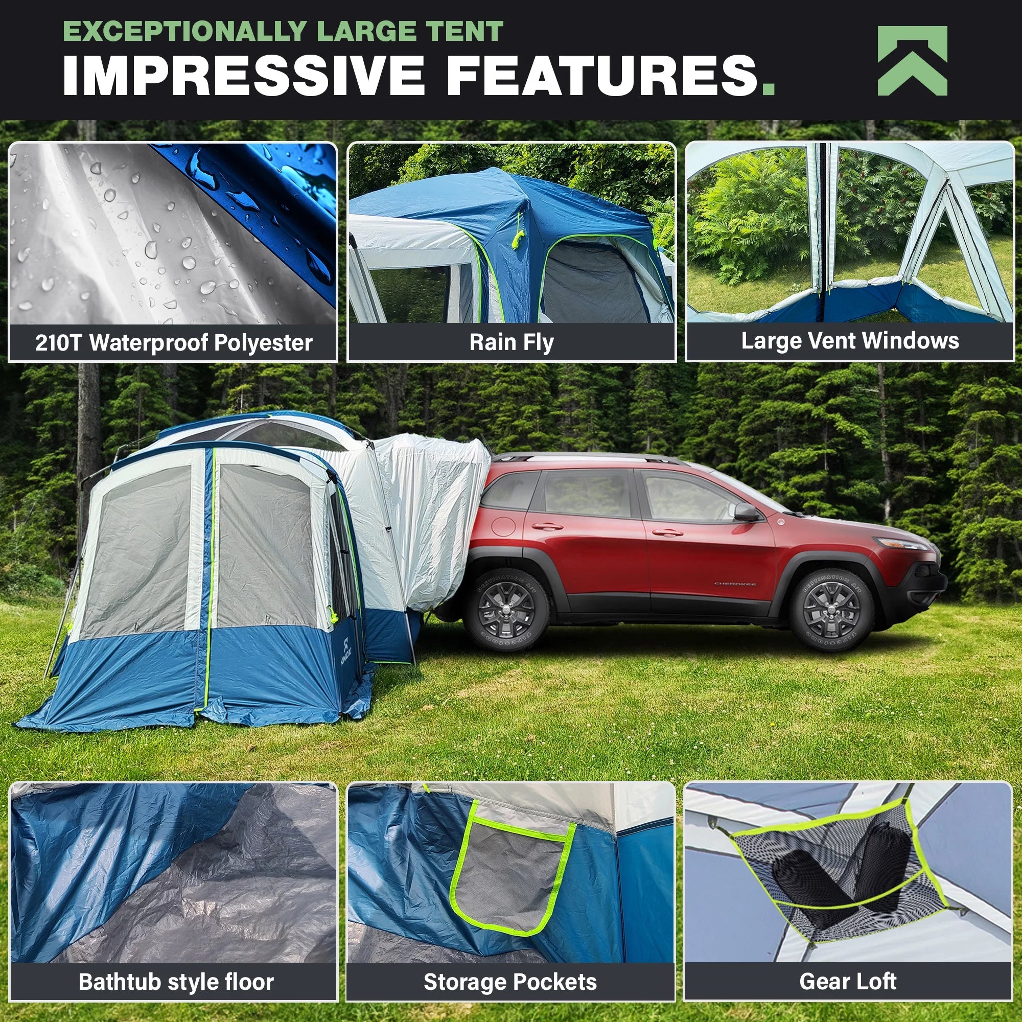 10'x10' Car Camping Tent with 2 Screen Rooms Rainfly V2570