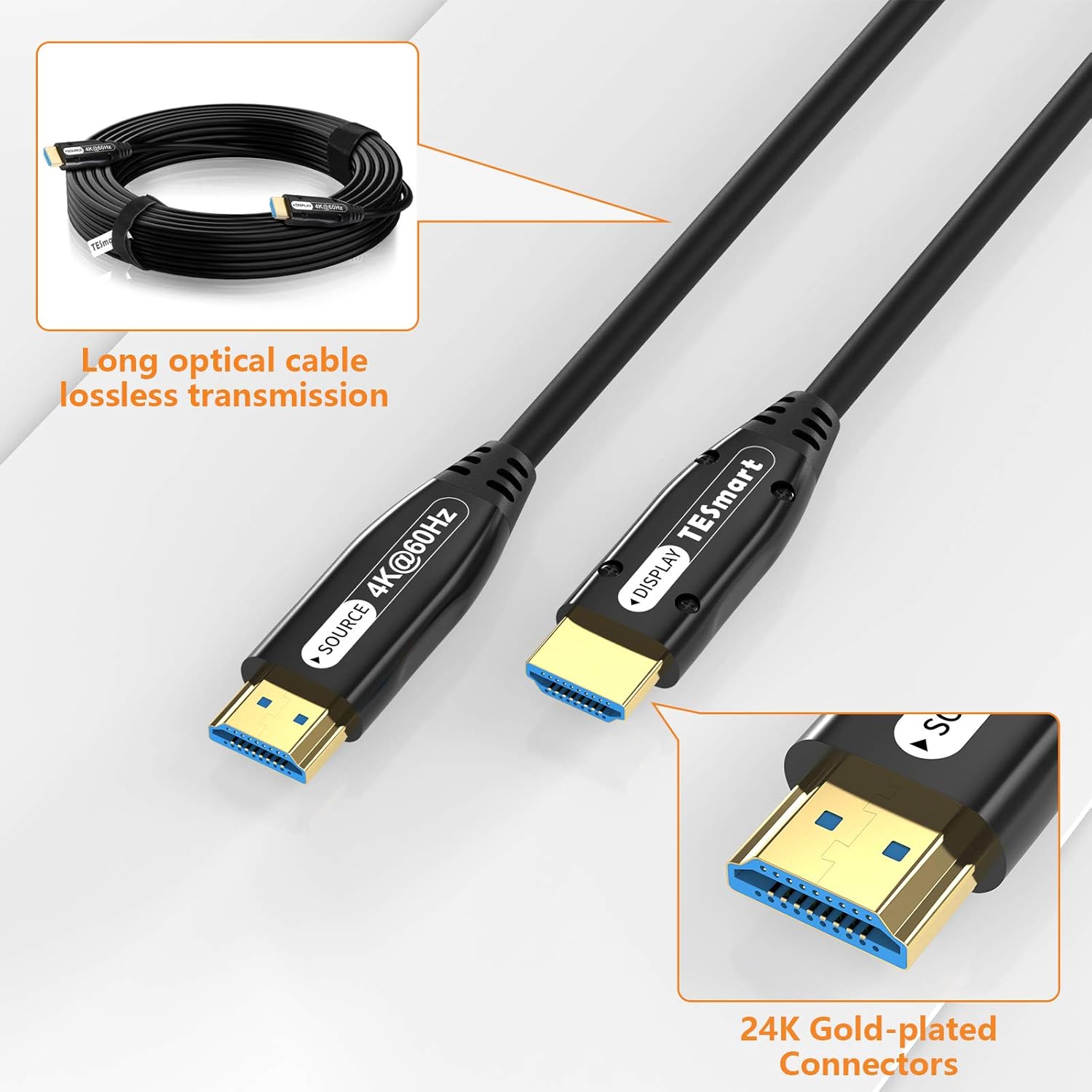 4K HDMI 2.0 High Speed 18Gbps Fiber Optic Cable PVC (50ft) Pack of 2 Z56445