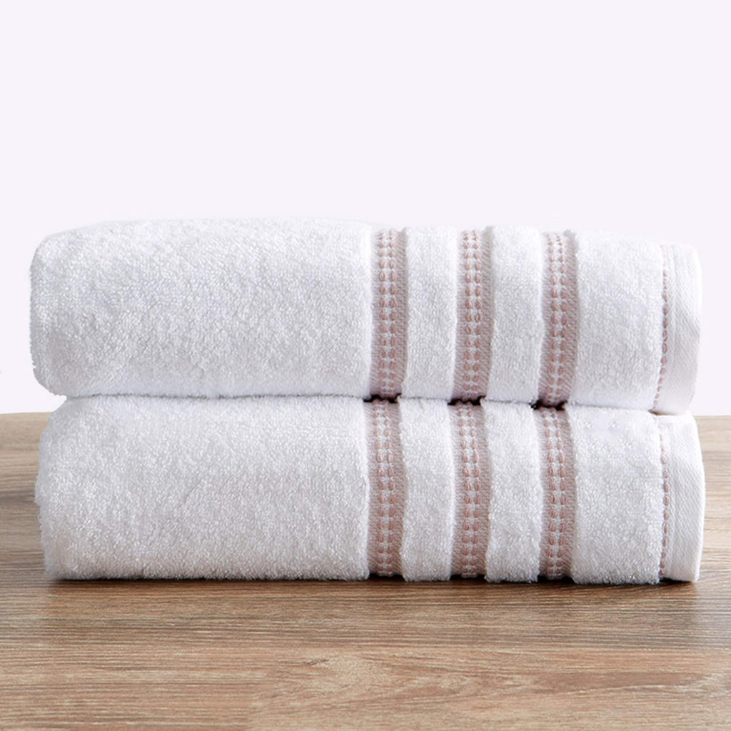 6 Piece Set White Tan Cotton Bath Towels N4013