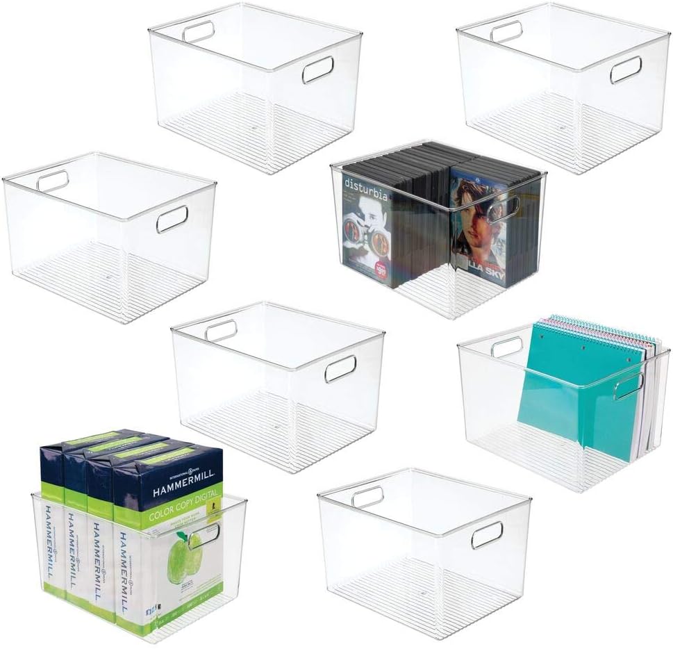 Clear 8 Pack Plastic Storage Bin Basket with Handle J543