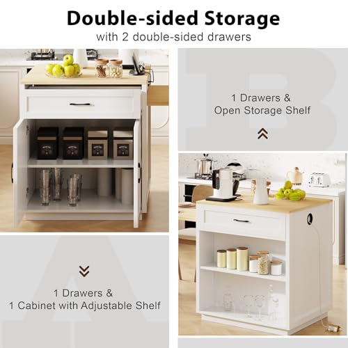White Oak Kitchen Island with Extendable Dining Table and Storage J509