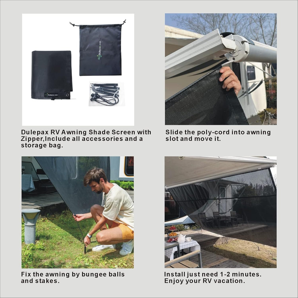 RV Awning Shade Screen with Zipper 8'X13'3'' Universal with Complete Kits A737656