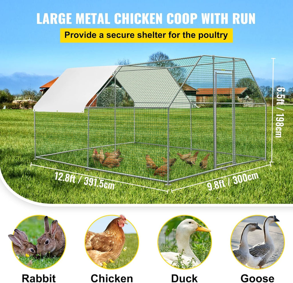 Large Metal Chicken Coop with Run, 12.8x9.8x6.5ft S34210