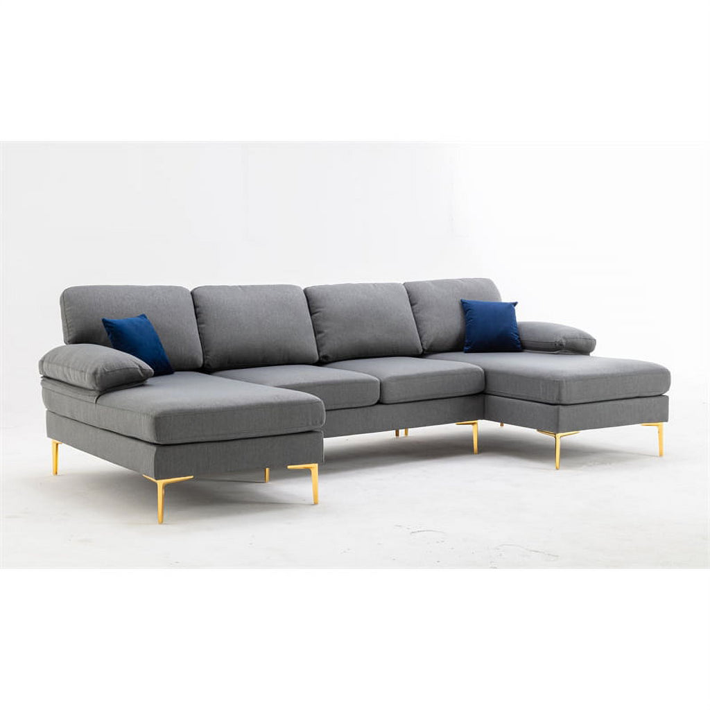 Gray Fabric Linen Blend Sectional Sofa with Chaise J728697