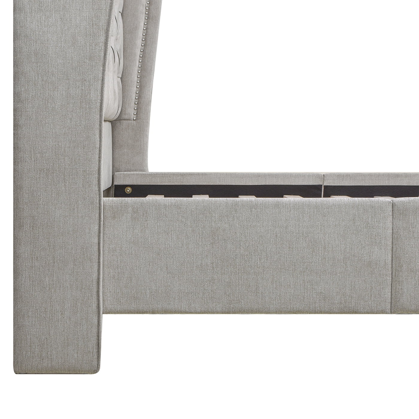 King Silver Grey Polyester Upholstered Platform Bed Frame J241327