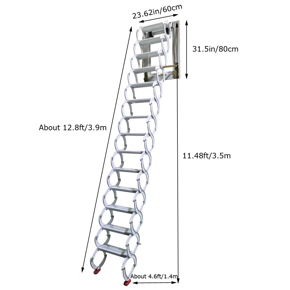 White 11.5ft 14 Steps Wall Mounted Folding Ladder Stairs D146451