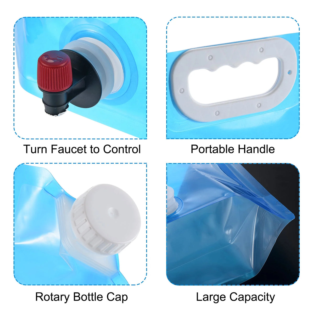5L Collapsible Water Container Bag with Spigot, 3 Pack Blue A609